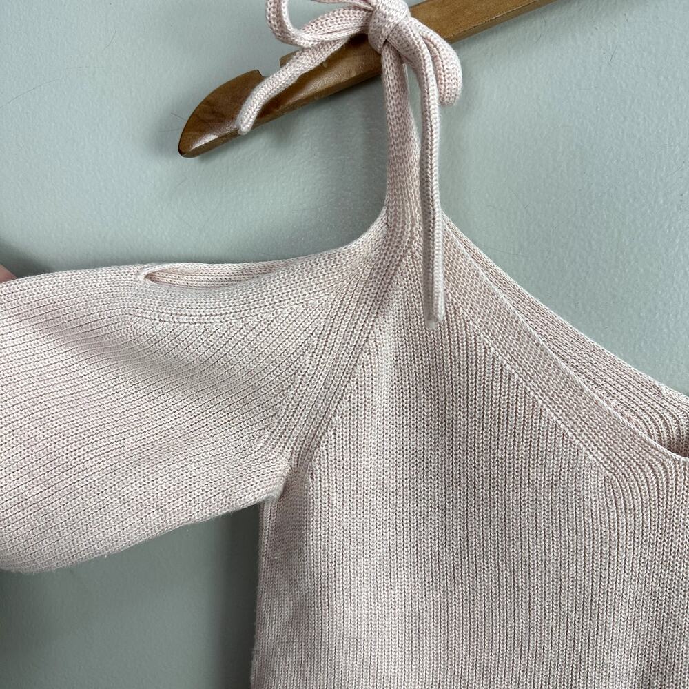 Loft Pink Cold Tie Shoulder Ribbed Sweater Top S Small Ann Taylor - Picture 6 of 10